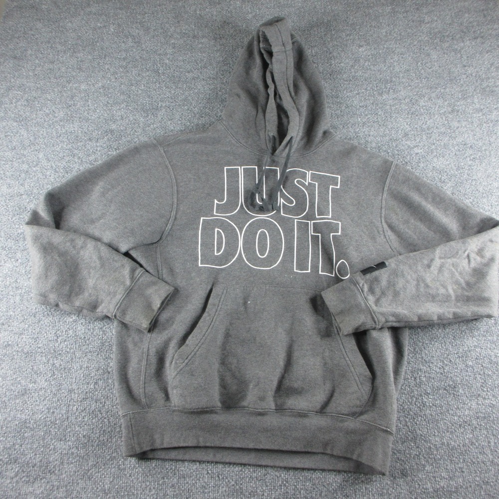 Nike Hoodie Mens S Gray Fleece Pullover Just Do It Kangaroo Pocket‎ Sweatshirt